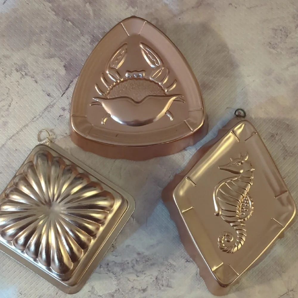 Set of Three Rose Gold Metallic Molds with Nautical Designs
